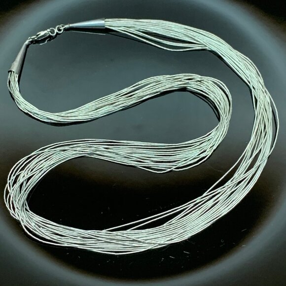 Liquid Silver Fine Bead Necklace 20 Strands 24" long Vtg Sterling Silver J856 - Picture 2 of 6